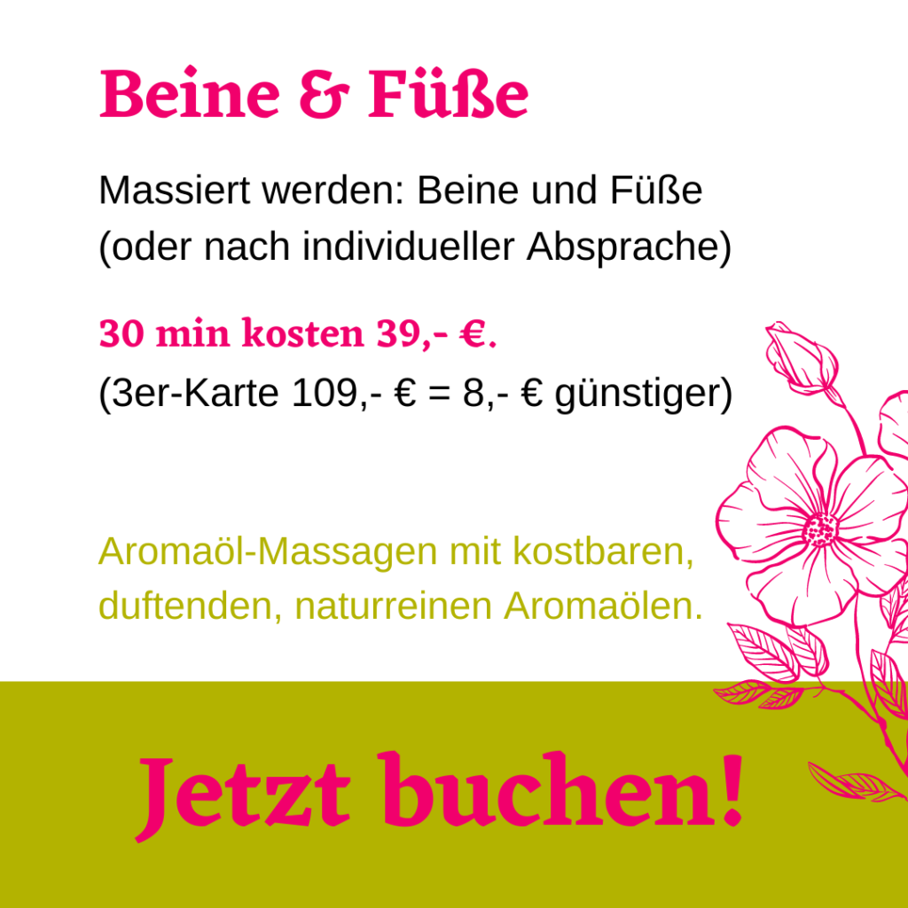 Beine und Füße Aromaöl-Massage. 30 min für 39 Euro